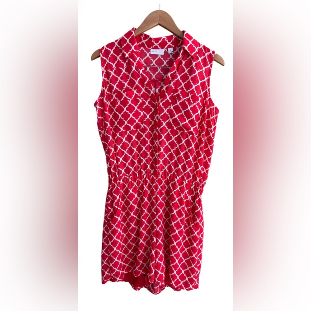 New York & Company Pink and White Geometric Romper